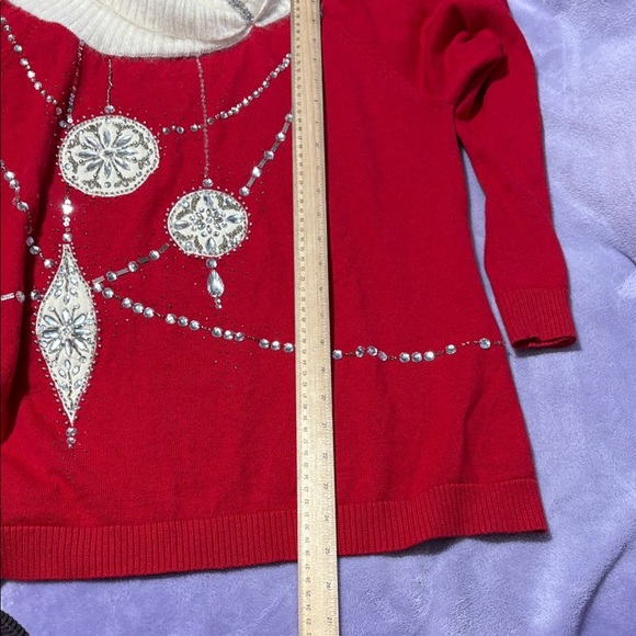 Berek Red Off-the-Shoulder Sweater with White Accents - Picture 6 of 8
